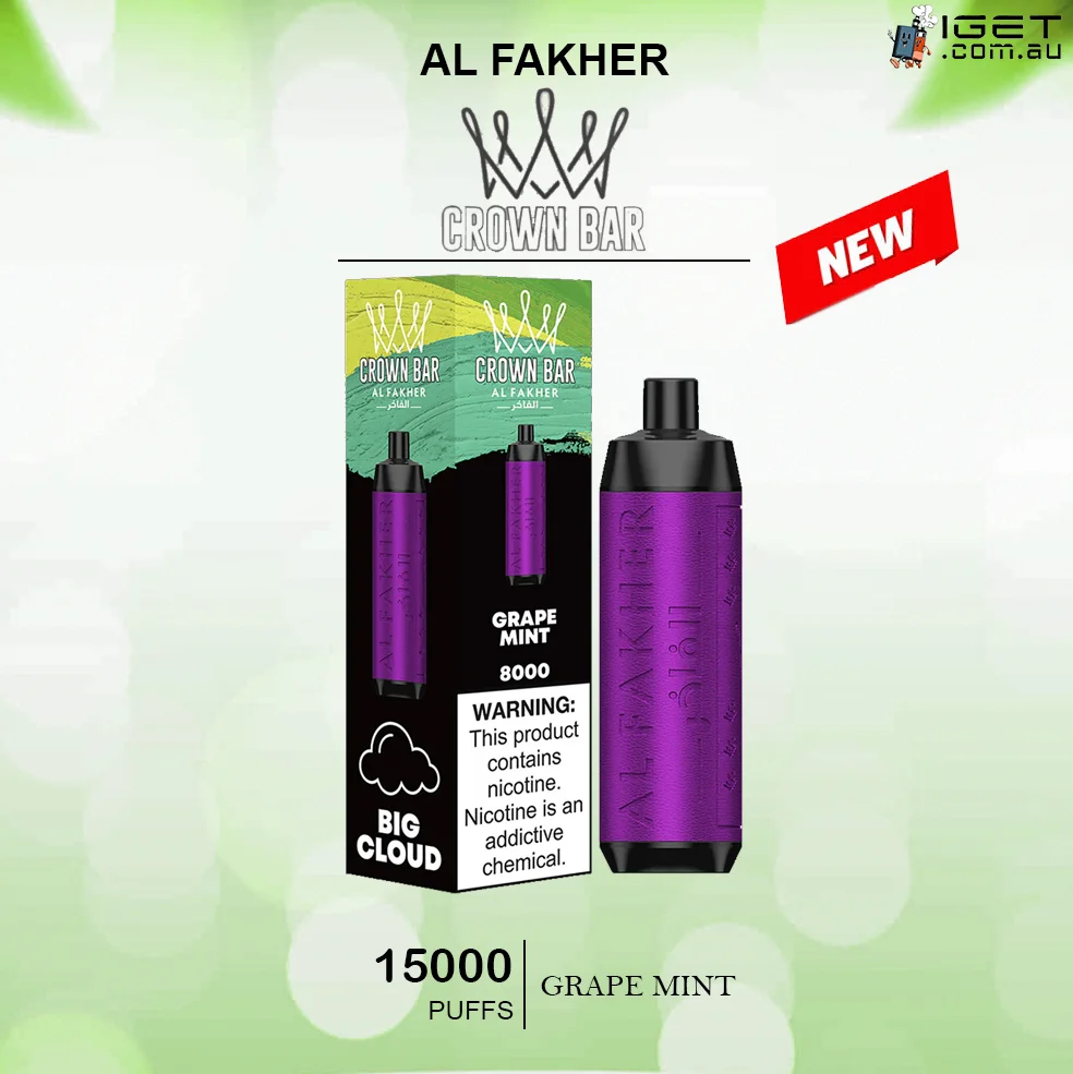 alfakher crown bar grape mint 15000 puffs.webp alfakher crown bar grape mint 15000 puffs.webp