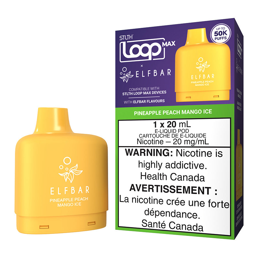 stlth loop max x elf bar e liquid pod pack pineapple peach mango ice 20ml.jpg stlth loop max x elf bar e liquid pod pack pineapple peach mango ice 20ml.jpg
